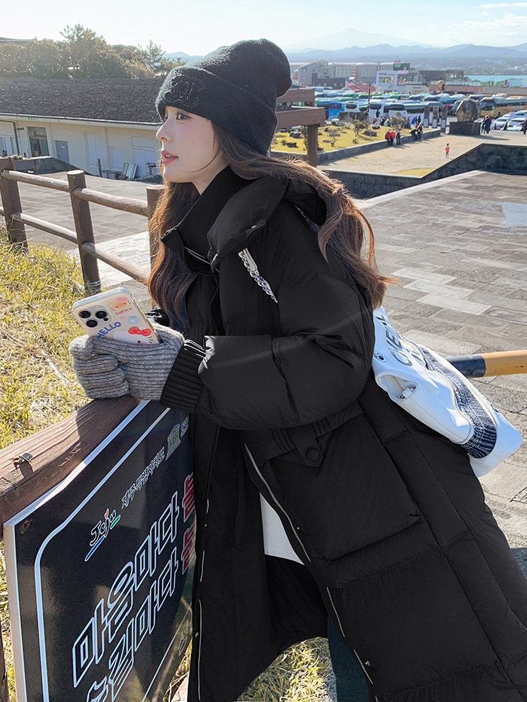 90%白鸭绒羽绒服女2024新款冬季保暖极简百搭连帽中长款外套,商品下架区,网红馆