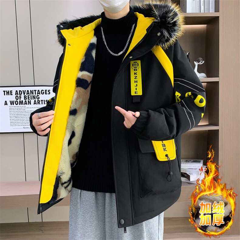 港风加绒夹克男外套青年冬季加厚连帽大毛领保暖棉衣男L8757-P98,男装夹克,星座310B