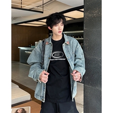 美式做旧水洗撞色牛仔外套男女设计感复古宽松夹克JK08222-P78，男装工装外套，星座308B-2