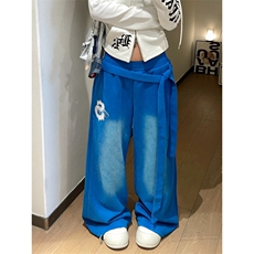 美式复古慵懒松弛宽松竖条纹百搭直筒裤男女休闲宽松阔腿拖地裤，男装休闲裤，星座506A