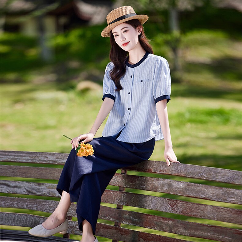 巨好看通勤气质套装女2025夏季新款时尚减龄短袖衬衫裤腿裤两件套,女装套装/套裙,靓衣阁