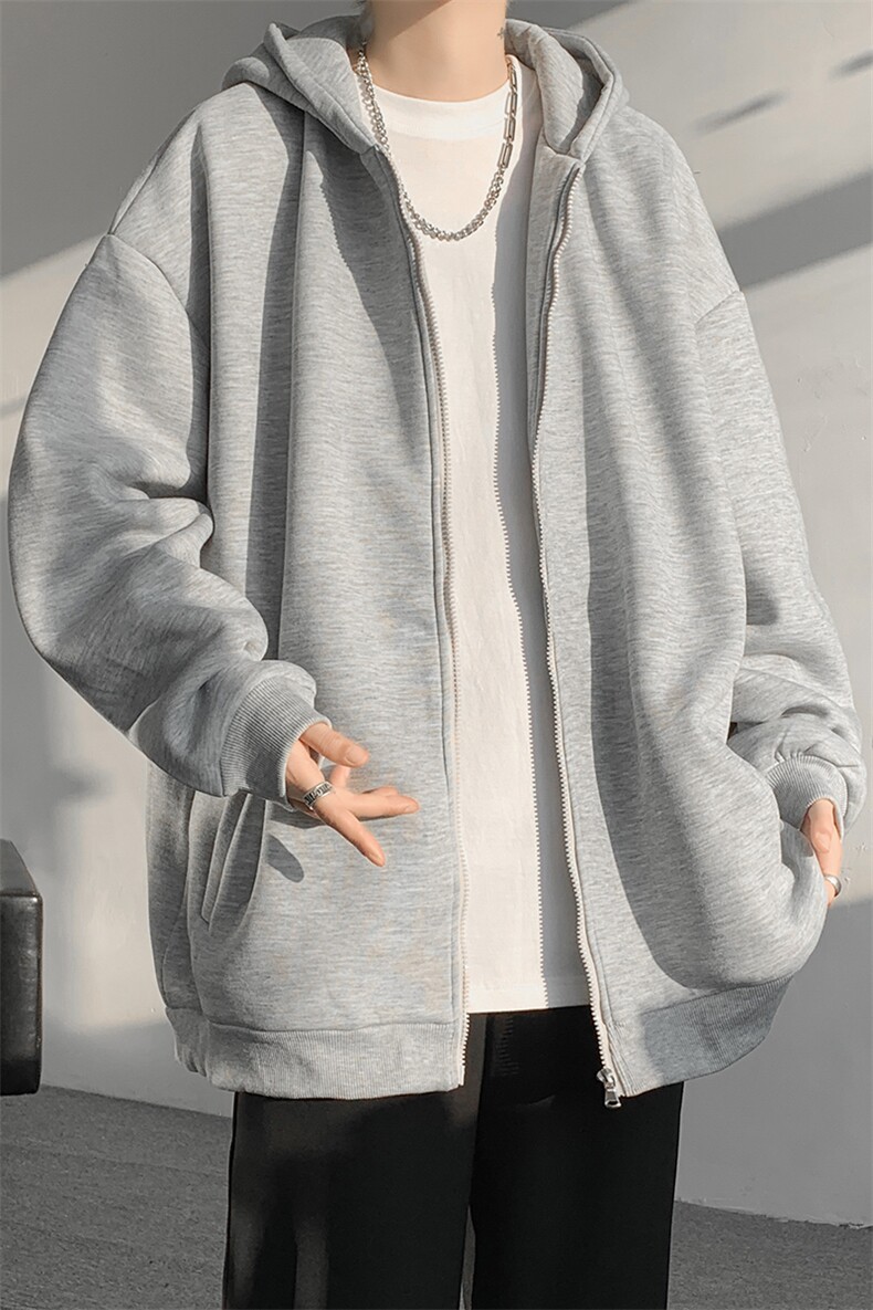 5XL-M潮流大码卫衣男休闲宽松情侣开衫连帽纯色卫衣外套WY07P38,男装卫衣,电商D206-1