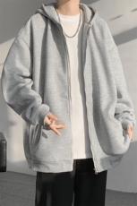 5XL-M潮流大码卫衣男休闲宽松情侣开衫连帽纯色卫衣外套WY07P38，男装卫衣，电商D206-1