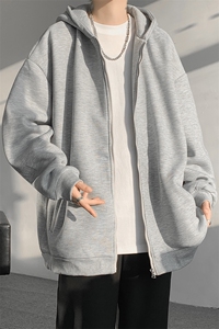 5XL-M 潮流大码卫衣男休闲宽松情侣开衫连帽纯色卫衣外套WY07P38图片