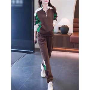 现货加绒加厚休闲运动套装女秋冬新款时尚宽松洋气减龄两件套图片