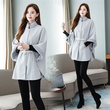 时尚女装秋冬季新款毛呢外套宽松显瘦斗篷式设计优雅气质短款大衣，女装毛呢外套，芷墨服饰