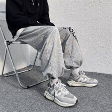 现货2025秋装新款男装宽松休闲束脚印花九分抽绳卫裤四季DM79-P45，男装休闲裤，电商D321-1
