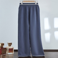 亲肤软糯山羊绒女士加厚时尚拼色休闲针织直筒阔腿裤外穿长裤，女装休闲裤，达齐羊绒