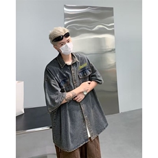 牛仔衬衫男女短袖韩版潮流宽松帅气2024秋夏新款ins外套CY940-P53，男装衬衫，星座412-3