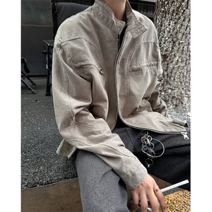 短款哈灵顿外套男款春秋美式复古cleanfit棒球服潮牌痞帅牛仔夹克图片