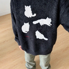 濮院毛衣猫咪剪影高级感软糯圆领套头毛衣秋冬宽松慵懒LF114P55，男装针织衫/毛衣，电商D256-2(原A064-2)