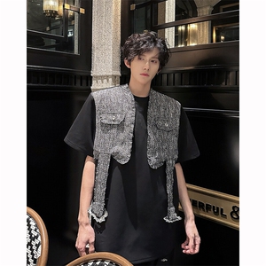现货！25春夏男士垫肩小香风格纹拼接短袖T恤DX173-P78图片