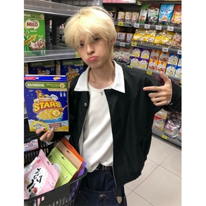 白条纹双面穿夹克外套男翻领简约韩版春秋冬季 JK002图片
