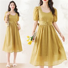 西湖阁老【悦】夏季纯棉5色可选方领收腰连衣裙217剪标，女装连衣裙，梦懿尔