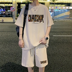 ！2024夏季新款男士华夫格短袖T恤套装百搭学生一套HTZ75P50，男装T恤，电商B220