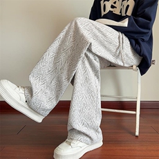 新款潮流大码人字纹拖地休闲裤男宽松直筒阔腿裤K24120-特P28控58，男装休闲裤，电商A001