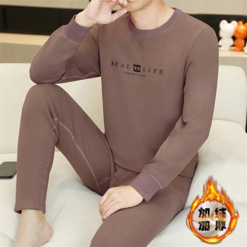 保暖内衣男士秋衣秋裤秋冬季中老年半高领加绒加厚防寒套装TZ2589,男装棉衣,星座310B-3