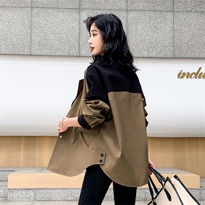 【现货】撞色风衣女中长款春秋韩版宽松气质流行小个子工装外套，女装风衣，鑫源服饰