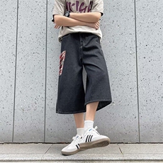 大口袋格纹拼接牛仔七分裤女2025夏新款休闲直筒中裤子RK2940-P45，男装牛仔裤，星座412-2