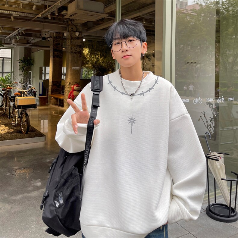 华夫格！华夫格上衣男圆领华夫格卫衣男大码长袖t恤男HY248-特P23,男装T恤,电商B367