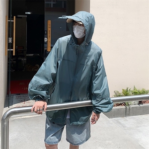 户外运动休闲薄款透气外套连帽纯色防晒衣男宽松 Y118图片