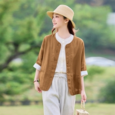 文艺风2026年春季女宽松亲肤透气汉麻长袖，女装衬衫，江南依恋