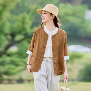 文艺风2026年夏季女宽松亲肤透气汉麻长袖图片
