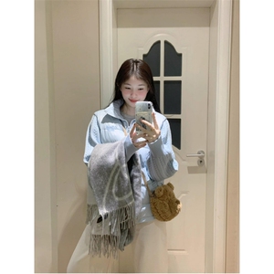 1506A/G78200/P89日系时尚温柔风拼接麻花立领棉服外套1,日式立领衬衫搭配女装图片