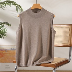 2025秋冬百搭时尚简约无袖半高针织羊绒衫，女装羊绒衫，澳坤羊绒