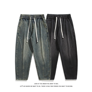 巴家弯刀高街牛仔裤宽松直筒裤松紧腰休闲长裤K8552-P40【特价】图片