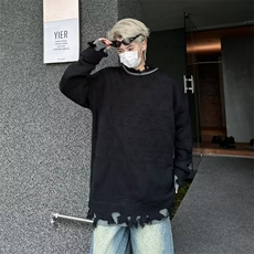 青少年长袖潮牌炸街针织衫男女bf风宽松拼接破洞毛衣M73600-p50，男装针织衫/毛衣，星座1008