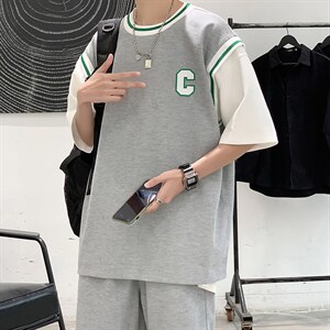 2025夏季华夫格套装男青少年两件套港风套装TZ227-P55图片