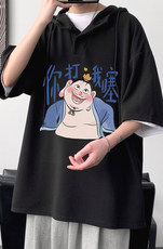 LD54437-P45NASA连帽短袖t恤男大码胖子带帽五分袖中袖，男装T恤，电商A040