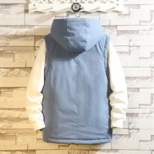 白墙斜拉链装饰连帽棉马甲男冬季防风蓝色马甲A090-MJ20p75限98，男装背心/马甲，电商A089-1