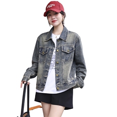 复古牛仔外套女工装风夹克2024秋新港风款宽松显瘦百搭短款上衣潮，女装牛仔外套，江南女神