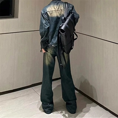 美式ins高街hiphop微喇重工艺水洗复古蓝牛仔裤货号K2322-1P60，男装牛仔裤，电商A063
