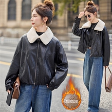 2025年冬装新款时尚加绒皮衣，女装棉衣/棉服，红依佳