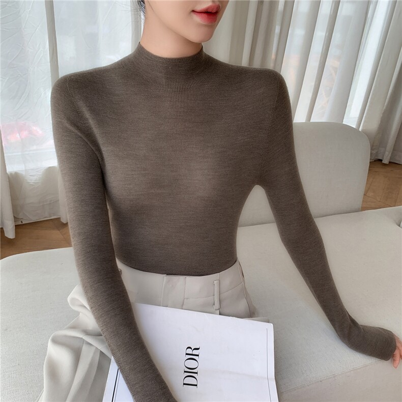 高端无缝~超薄软糯紧身100纯羊毛衫女百搭秋冬紧身毛衣针织打底衫,女装羊毛衫,轻暖羊绒