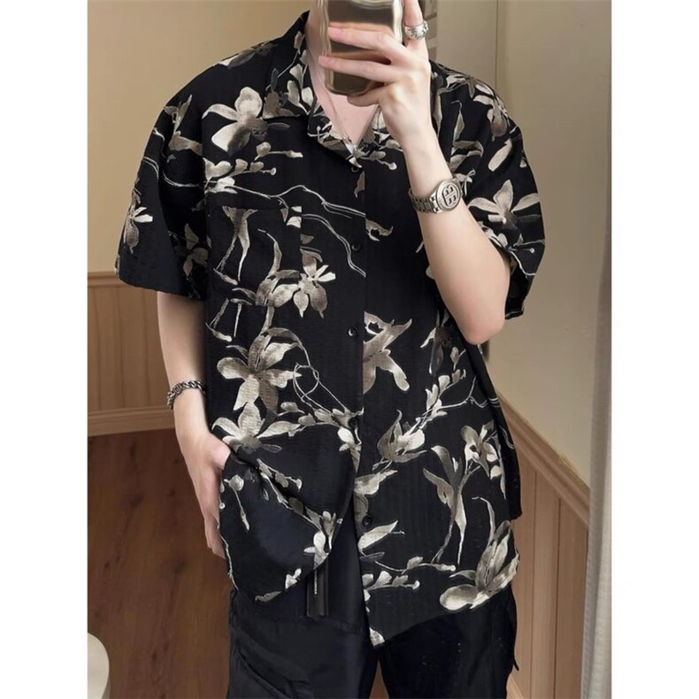 夏季复古夏威夷冰丝衬衫ZC0111-特批30,男装衬衫,星座313A(原308A-2)