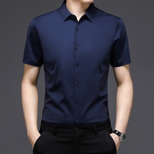 2023夏季新款短袖衬衫男薄款宽松中年男士商务免烫休闲纯色衬衣,男装衬衫,电商B212（原钱塘6029）