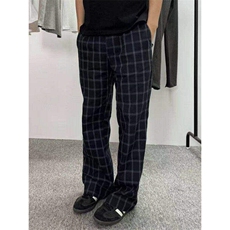 美式格子裤子男夏季微喇弯刀裤子提档直筒休闲运动裤LA1111-P41，女装休闲裤，星座1008