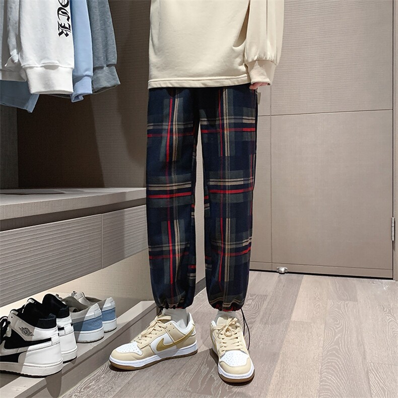 K3101-P45秋季港风格子潮流宽松百搭男女情侣休闲运动长裤控58，女装休闲裤，电商A009A（原A058A）