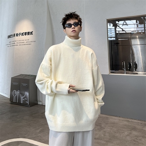 纯色毛衣男款高领ins潮流宽松秋冬季加厚保暖线衣潮牌加绒针织衫图片