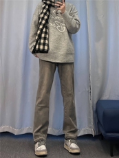 美式hiphop烟灰色毛边修身直筒显瘦牛仔裤痞帅高街，男装牛仔裤，星座310A-4