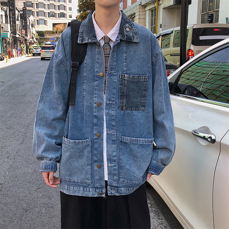 秋冬港风休闲街头运动风口袋班服牛仔衣夹克外套男装 W1377-P58图片