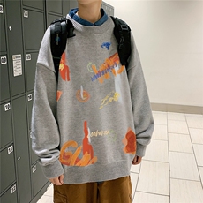 1港风日系宽松休闲情侣套头圆领印花加厚毛衣男7781P55加绒P70，男装针织衫/毛衣，星座226-2