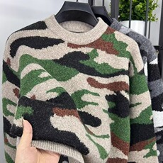 重工复古拼色波浪纹手工粗棒针圆领针织开衫外套毛衣上衣加厚，男装针织衫/毛衣，星座506A