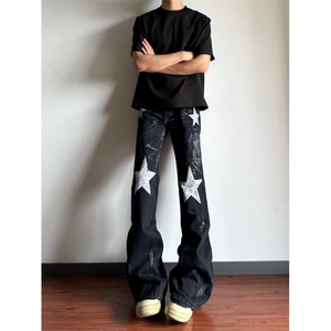 牛仔裤男春秋渐变扎染黑色2025美式高街直筒N7098-P70图片