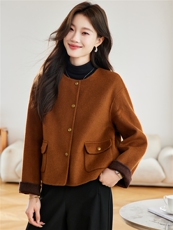 极简风气质短款毛呢外套女2025秋冬新款小个子百搭双面羊毛呢大衣，女装双面呢大衣，拾衣