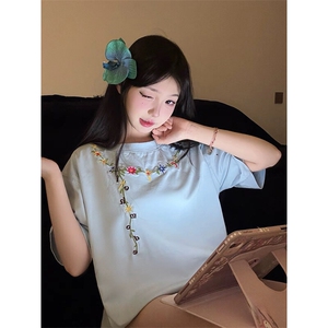 万针全刺绣工艺抖音得物高品质260克重磅纯棉双纱美式高街短袖T恤图片